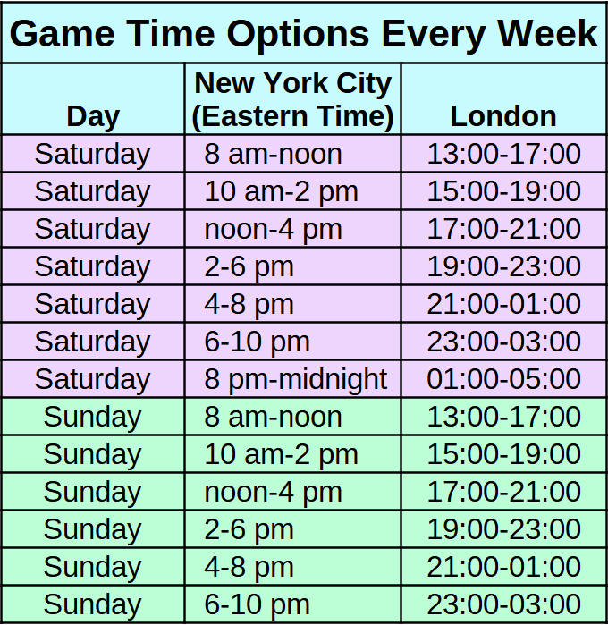 Game Time Options