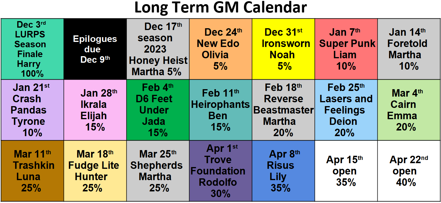 Long Term GM Calendar